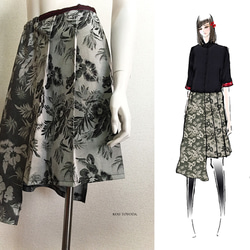 【1点もの・デザイン画付き】アシメトリー綿ジャガード生地プリーツスカート（KOJI TOYODA） 1枚目の画像