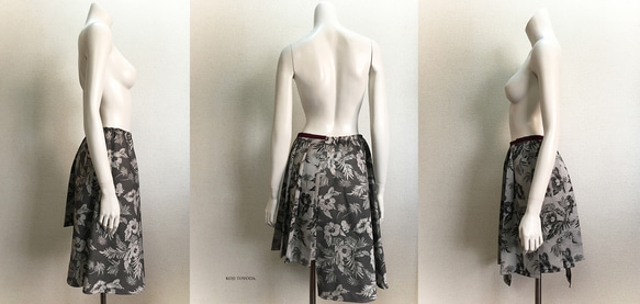 【1点もの・デザイン画付き】アシメトリー綿ジャガード生地プリーツスカート（KOJI TOYODA） 3枚目の画像