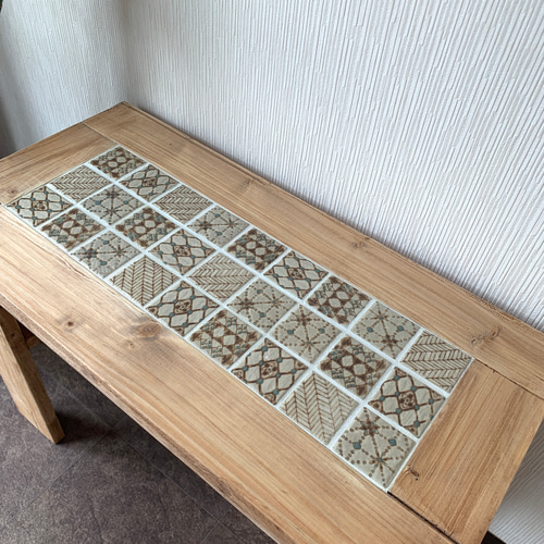 レトロモダン タイルテーブル｜折りたたみ式｜チェック柄