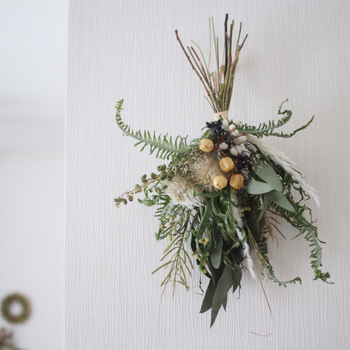 フィリカを使った初夏のグリーンスワッグ＊ミニスワッグ◎約30センチ  