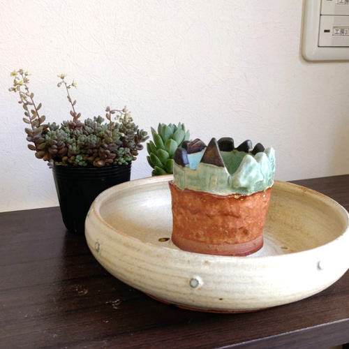 植木鉢陶器 多肉植物の魅力植木鉢 ドーナツ型 「クリーム色 丘の上の街