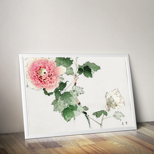 絵画　インテリア　絵　額付 (黒)　油絵　F4-222023　花（ぼたん） 絵画インテリア絵額付 (黒)油絵F4-222023花（ぼたん）