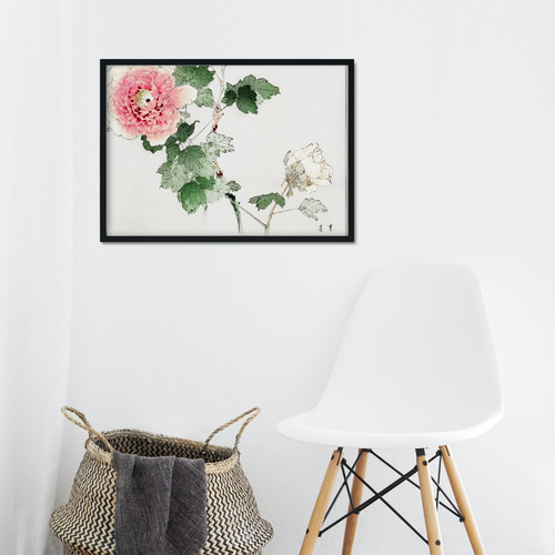 NO.469】牡丹の花日本画アートポスター☆ピンク色お正月和モダン癒し
