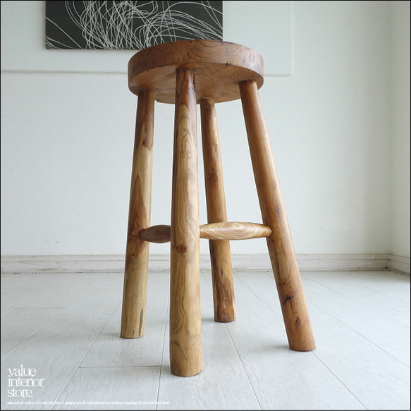 チーク無垢材 バースツールWS1 椅子 イス 木製 ベンチ 素朴 チェア