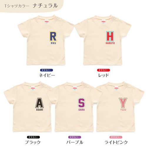 イニシャル06 ワンポイント キッズ ベビー 名入れTシャツ 80～150 名前