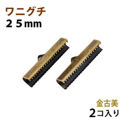 アクセサリーパーツ 金具 紐止め ワニグチ リボン留め金具 ２５ｍｍ  金古美 アンティークゴールド ２コ入り 1枚目の画像