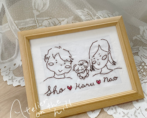 おすすめネット 結婚記念日、綿婚式ギフトに♡「似顔絵刺繍 Portrait Family 絵画