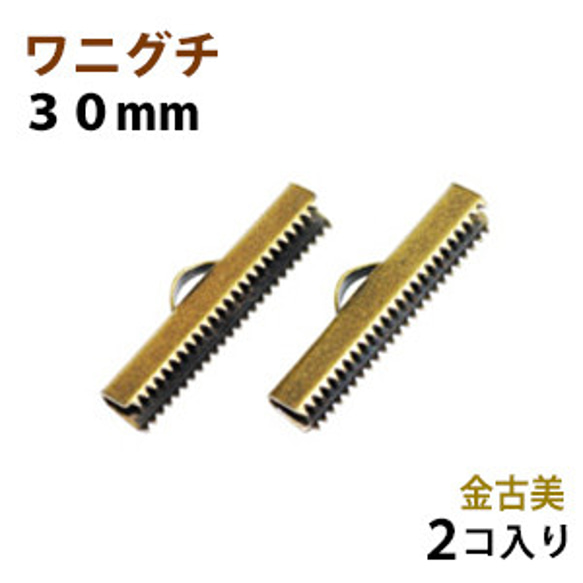 アクセサリーパーツ 金具 紐止め ワニグチ リボン留め金具 ３０ｍｍ 金古美 アンティークゴールド ２コ入り 1枚目の画像