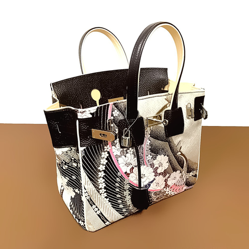 SOLD◆30サイズ◆着物帯と本革のリメイクバッグ◆remake.829 日本職◆kimonoremake◆#63