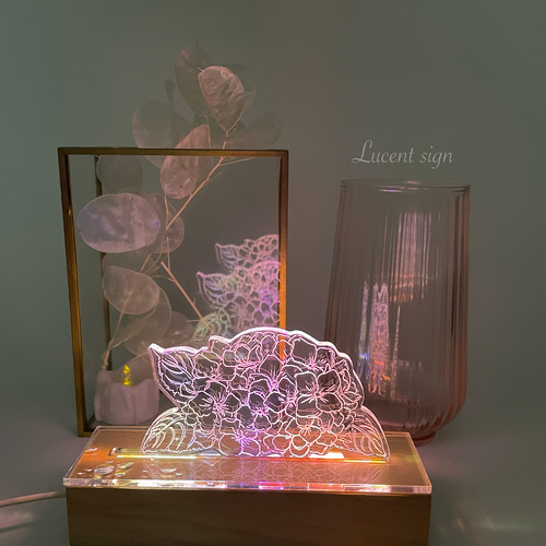 紫陽花のお色変わりムードライト (LEDライトベース付き) スタンド