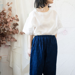 藍染Organic Cotton ゆったり７分丈パンツ【葉模様生地】 6枚目の画像