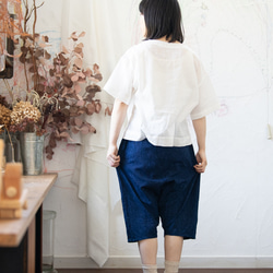 藍染Organic Cotton ゆったり７分丈パンツ【葉模様生地】 3枚目の画像