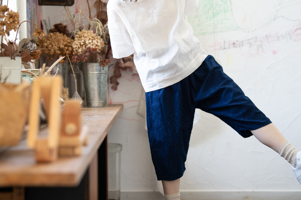 ヘンプコットン　藍染　 ガウチョパンツ 約100cm丈　ヨガウェア ヘンプコットン 藍染 ガウチョパンツ 約100cm丈 ヨガウェア