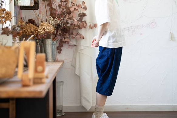 藍染Organic Cotton ゆったり７分丈パンツ【葉模様生地】 8枚目の画像