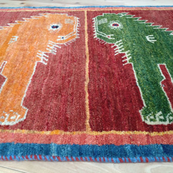 トライバル絨毯フェア】ペルシャ絨毯　シラーズ　ライオン　オレンジ　緑　リビング　160x73cm　　RJ156 9枚目の画像