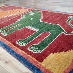 トライバル絨毯フェア】ペルシャ絨毯　シラーズ　ライオン　オレンジ　緑　リビング　160x73cm　　RJ156 8枚目の画像