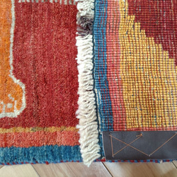 トライバル絨毯フェア】ペルシャ絨毯　シラーズ　ライオン　オレンジ　緑　リビング　160x73cm　　RJ156 11枚目の画像