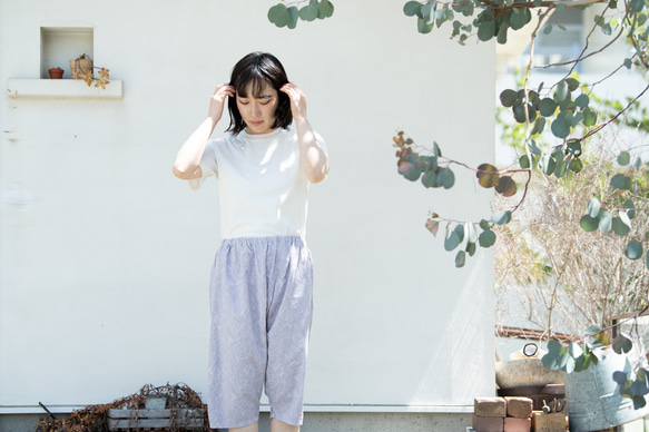 Organic Cotton ゆったり７分丈パンツ　ラベンダー染め【葉模様生地】 2枚目の画像