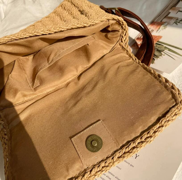 【受注制作】かごバッグ ショルダー 巾着 ハンド手作りバッグ ビーチバッグ サマー 旅行 編みバッグ 7枚目の画像