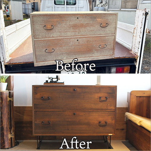 古い和箪笥をリメイクした 和モダンチェスト｜杉×桐の2段収納家具