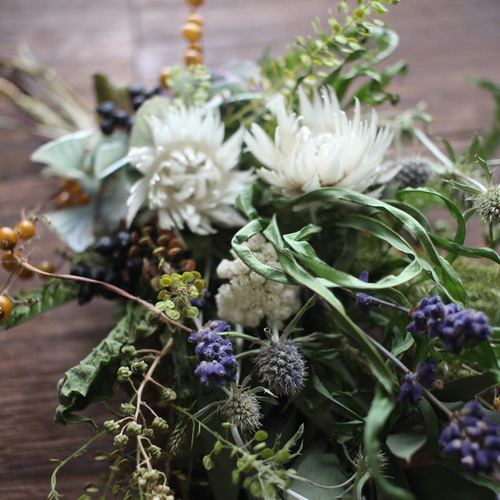 専用＊ブルーグリーンアネモネ＆ミニアジサイ フェイクスワッグ