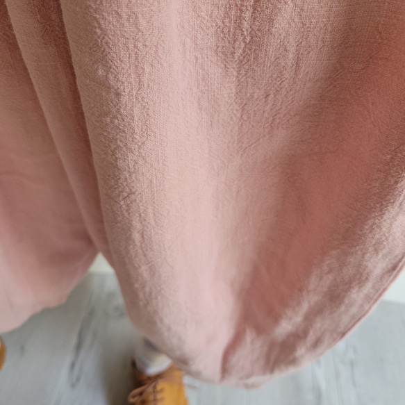 コットンリネンサーカスパンツ ソックスコーデも楽しめるすっきりクロップド丈　ピンク 10枚目の画像