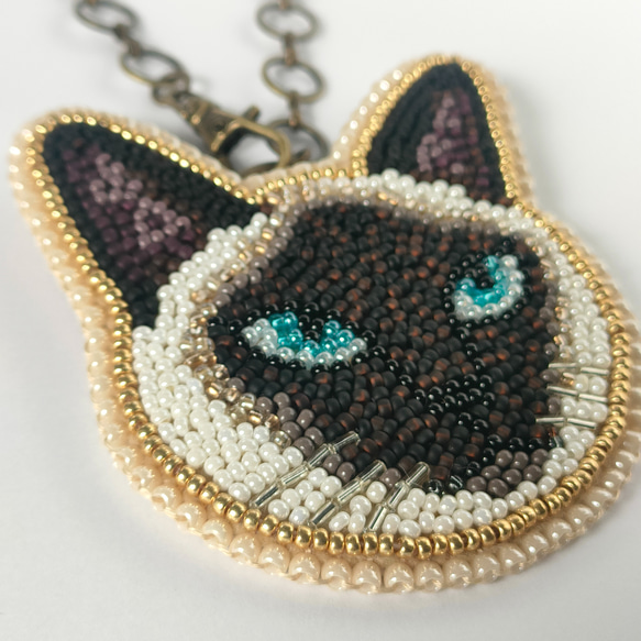 ビーズ刺繍◆猫のバッグチャーム＊シャム 6枚目の画像