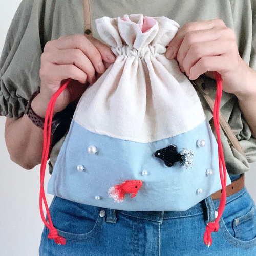 金魚バッグ ピンク 和装小物 金魚 巾着 ポーチ T70802 金魚バッグ 和