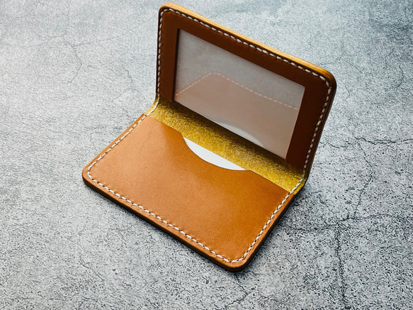 手縫】キャメル本革運転免許証入れケース（角花飾り） 名刺入れ