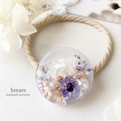 夏色フラワーレジンヘアゴム ポニーフック変更可能。