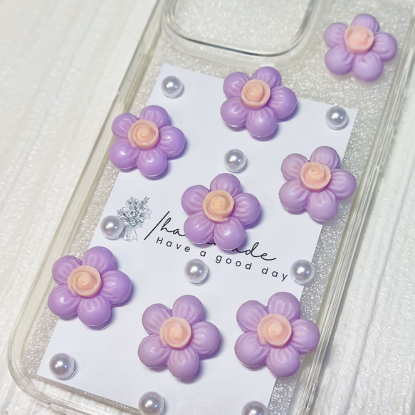 ぷっくりお花のスマホケース 全機種対応ok 薔薇 iPhone 12 iPhone 13 Xperia ゆめかわ 3枚目の画像