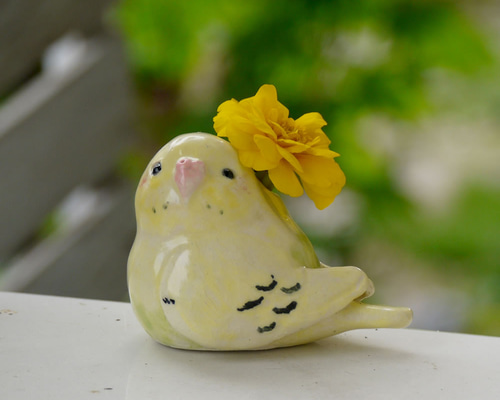 セキセイインコ一輪挿し（陶器の小鳥） 一輪挿し・花瓶・花器