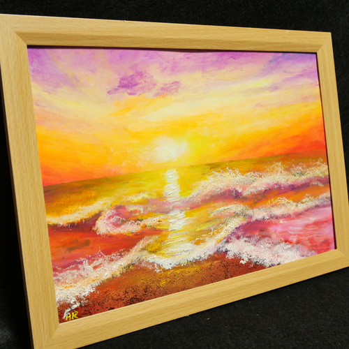 油絵 絵画【夕暮れの波】 絵画 HR 通販 16173420｜Creema