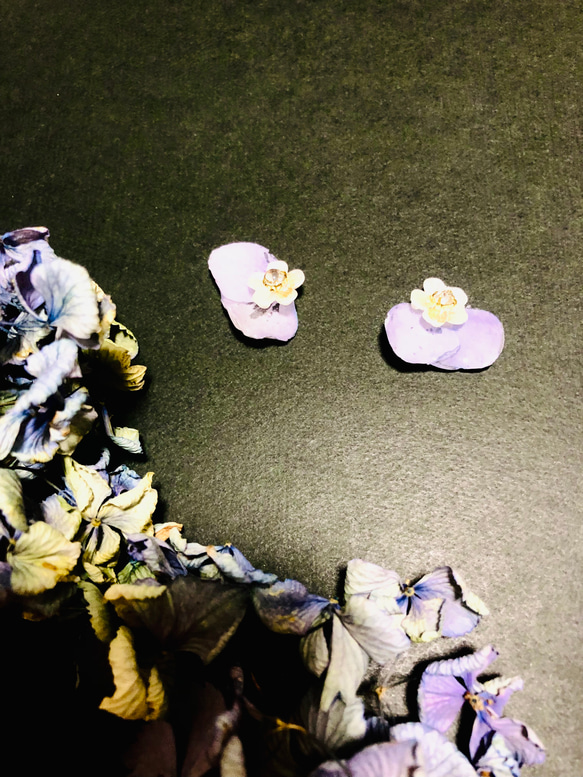 紫陽花の花飾り　ピアス・イヤリング 1枚目の画像