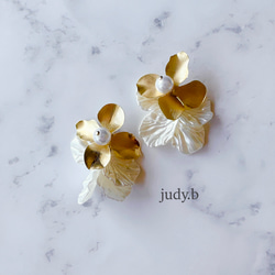 w154 ロマンティック　ロング　スティック　フラワー　パール　成人　結婚式　ドレス　ウェディング　花嫁 ゴールド 3枚目の画像