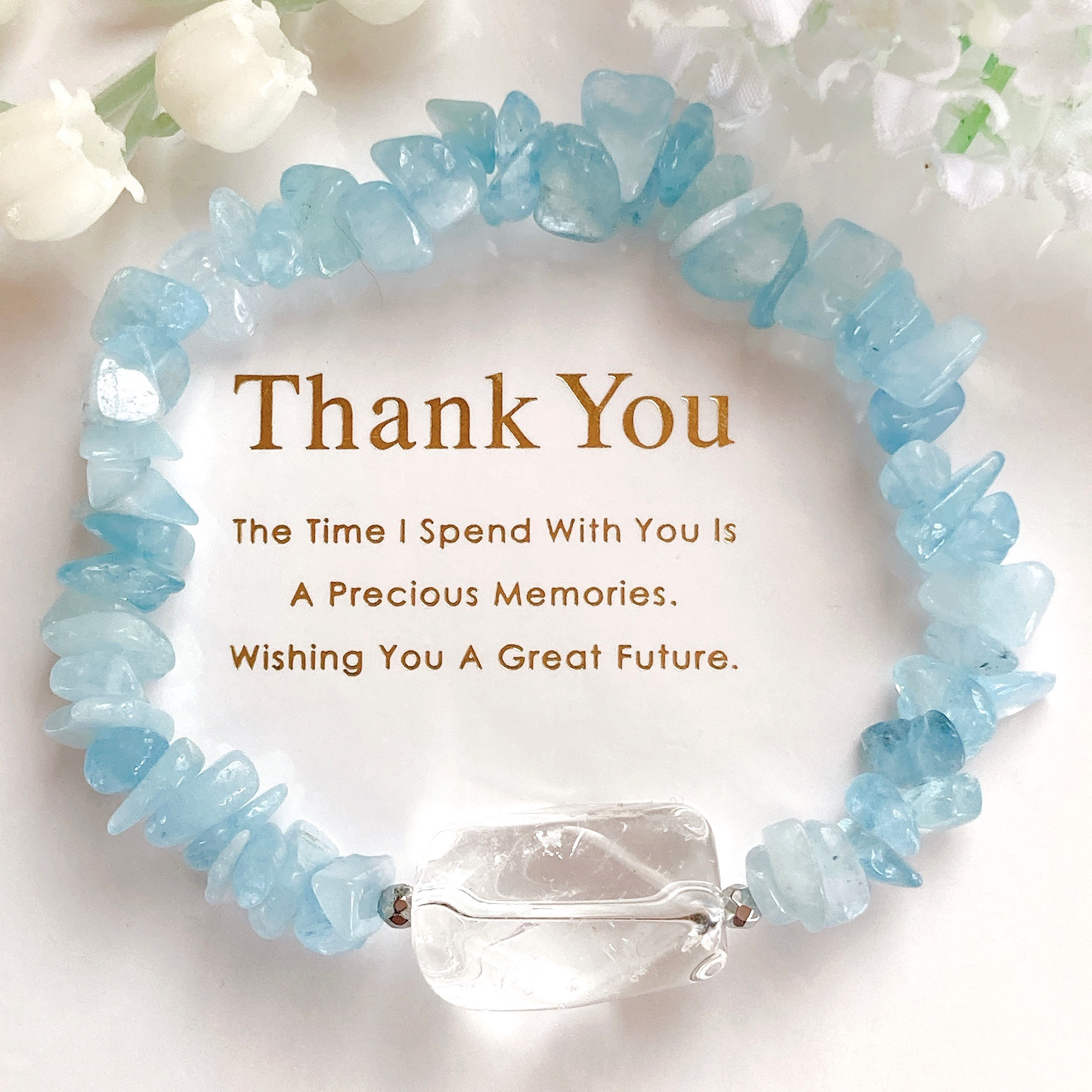 ˚✧₊⁎一点のみ˚✧₊⁎大粒水晶タンブルアクアマリンさざれ天然石ブレスレット