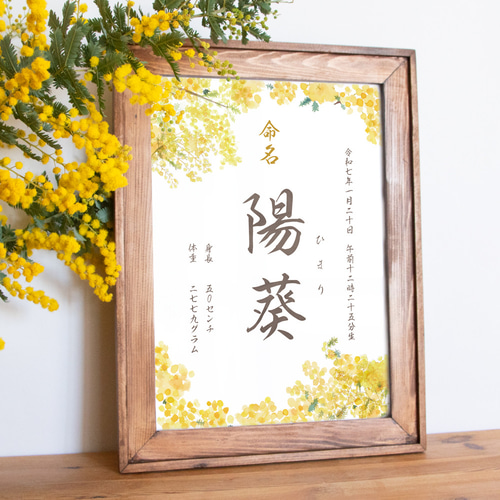 ミモザの命名書 名入れ 縦書き 記念品 出産祝い 雑貨・その他 Spica