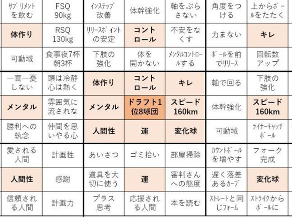 やるべき事がスッキリ分かる!　大谷選手の目標達成の為のシート！（記入例付） 1枚目の画像