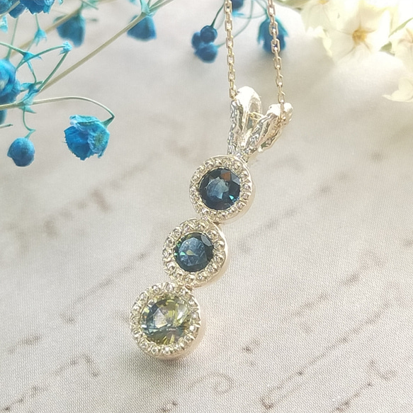 k10YG］〜織姫の願い〜バイカラーサファイアペンダントトップ バー