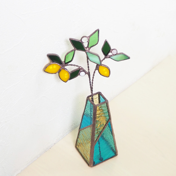 ステンドグラスの一輪挿し（夏レモン） 4枚目の画像