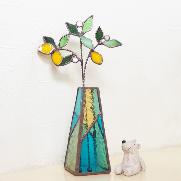 ステンドグラスの一輪挿し（夏レモン） 1枚目の画像