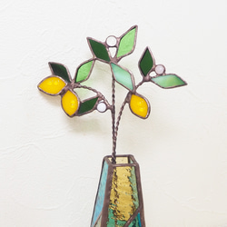 ステンドグラスの一輪挿し（夏レモン） 2枚目の画像