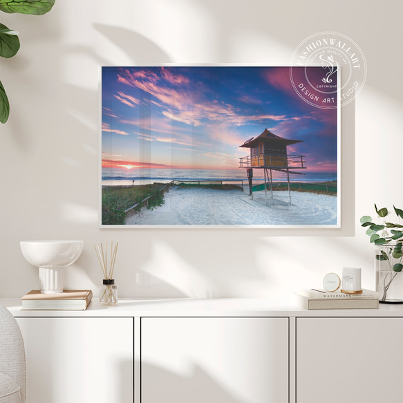 Ocean ゴールドコースト ピンクサンセット ライフガードハウス / インテリアポスター 海外アート / 5066 写真・グラフィック