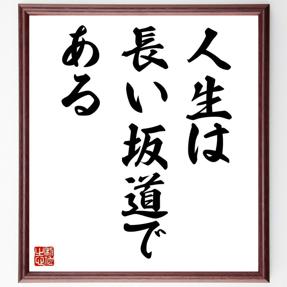 名言「人生は長い坂道である」手書き書道色紙額／受注後の毛筆直筆（V3628）