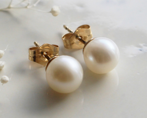 パール付きスタッドピアス ✨6月誕生石✨ パール＜6mm＞のスタッドピアス（K14GF） ピアス