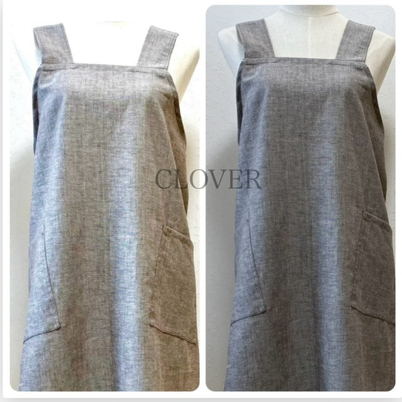 かぶるだけエプロン☆先染綿麻スペックでカジュアルに！（ブラック） 8枚目の画像