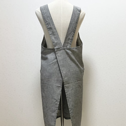 かぶるだけエプロン☆先染綿麻スペックでカジュアルに！（ブラック） 2枚目の画像