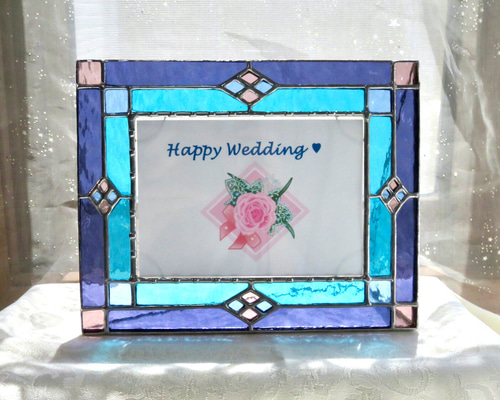 ステンドグラス ＊紫陽花カラーのフォトフレーム＊縦横兼用 フォト