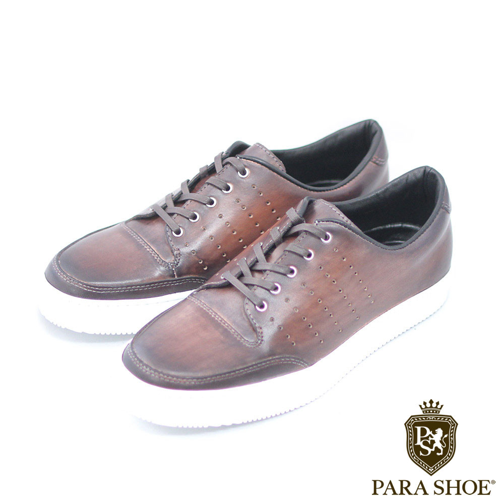 PARASHOE 本革レザースニーカー カジュアルシューズ 濃茶 3E 23～27cm (PSMO1901-DBR)