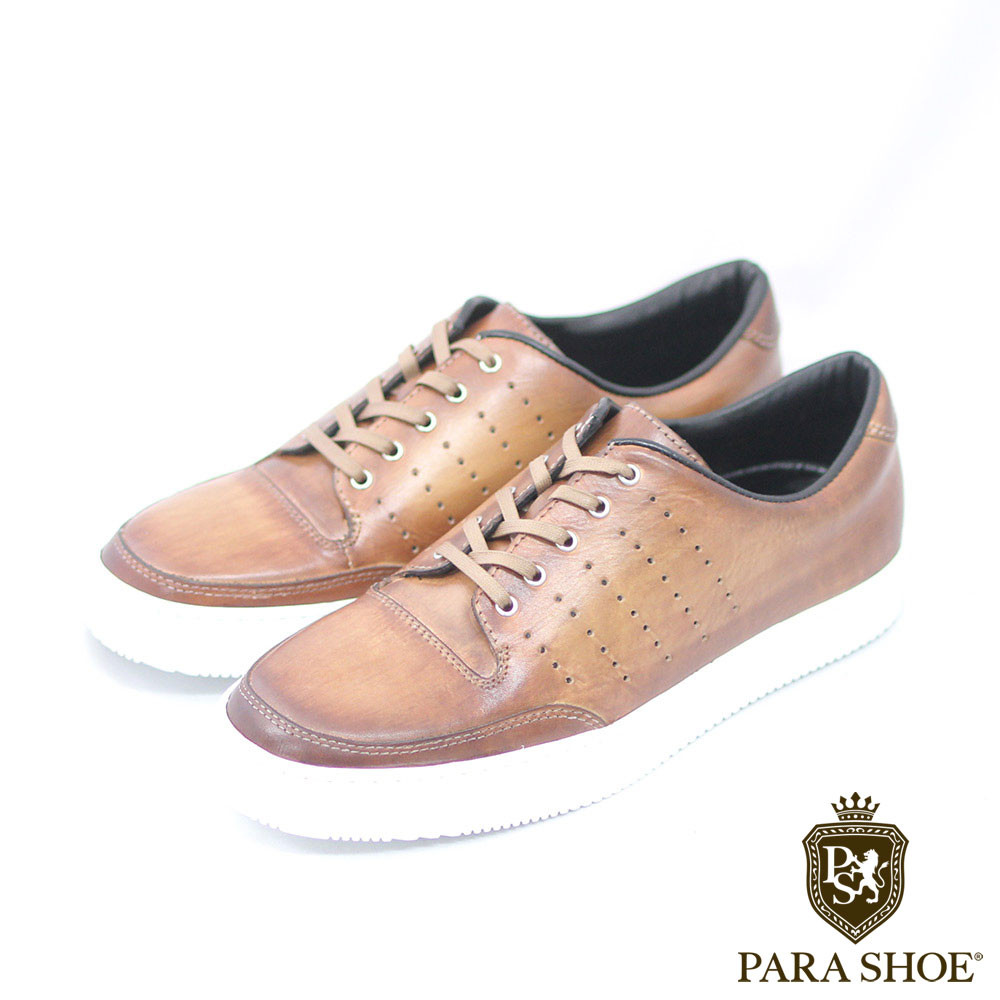 PARASHOE 本革レザースニーカー カジュアルシューズ 茶色 3E 23～27cm (PSMO1901-LBR)